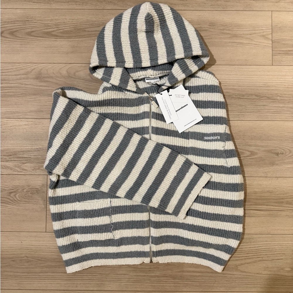 SistersandSeekers Oversized Striped Knit Zip Hoodie
